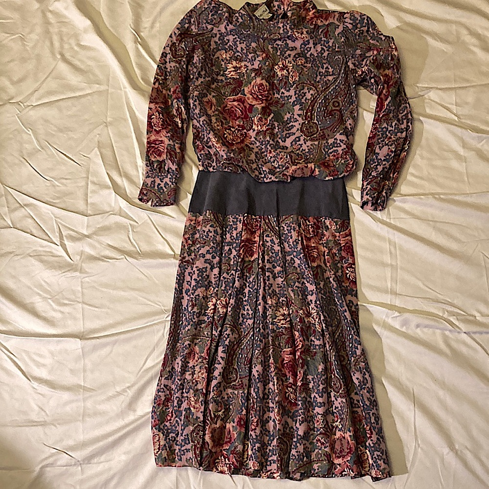 Vintage Prairie Cottagecore sz12 Patty O’Neil long sleeve floral/paisley dress